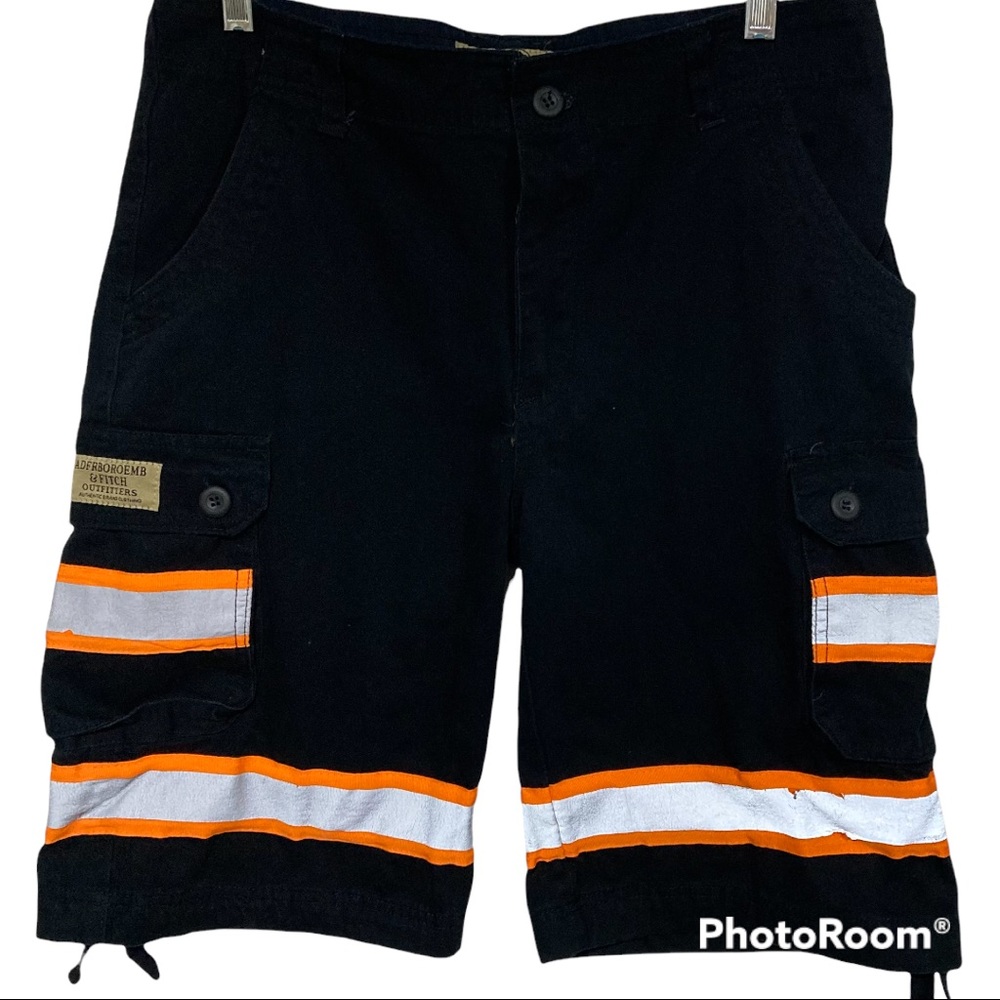 Men’s Shorts High Vis Visibility Black & Orange Stripe SZ 34 Cargo Construction